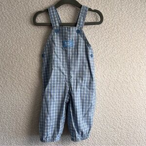 Osh Kosh B’Gosh Vintage Retro Plaid‎ Cotton Blue Overalls Infant Size 6-9 Months
